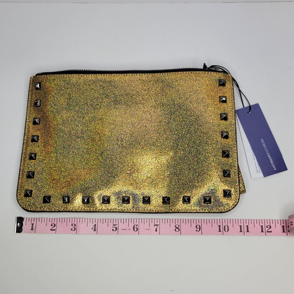Rebecca Minkoff Clutch Gold/Iridescent Sparkle Glitter Envelope Zipper Trim NWT - Picture 9 of 11